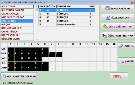  Öğretmen Ders dağıtım Programı